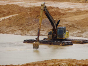 Yellow Amphibious Excavator