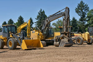 Various heavy machinery on construction site
