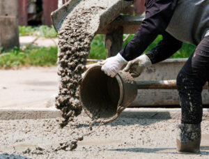 Pouring concrete from a bucket